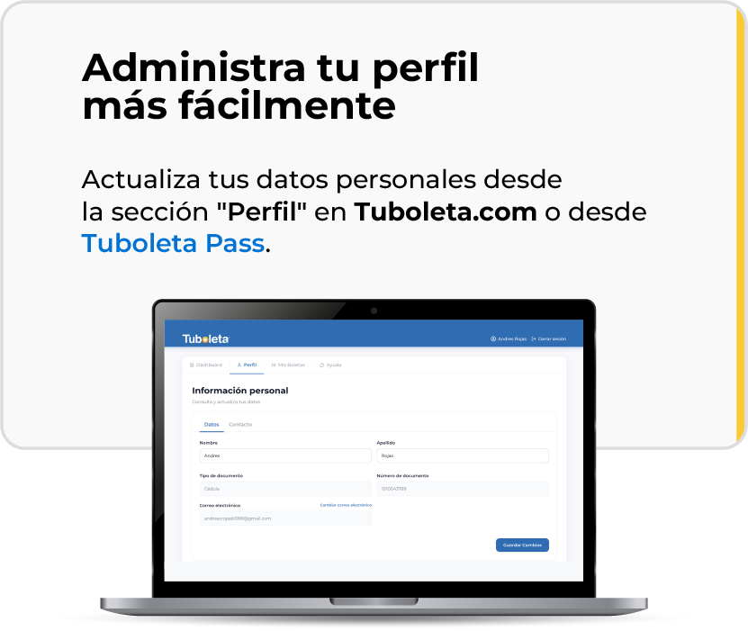 Administra tu perfil desde Tuboleta.com o Tuboleta Pass